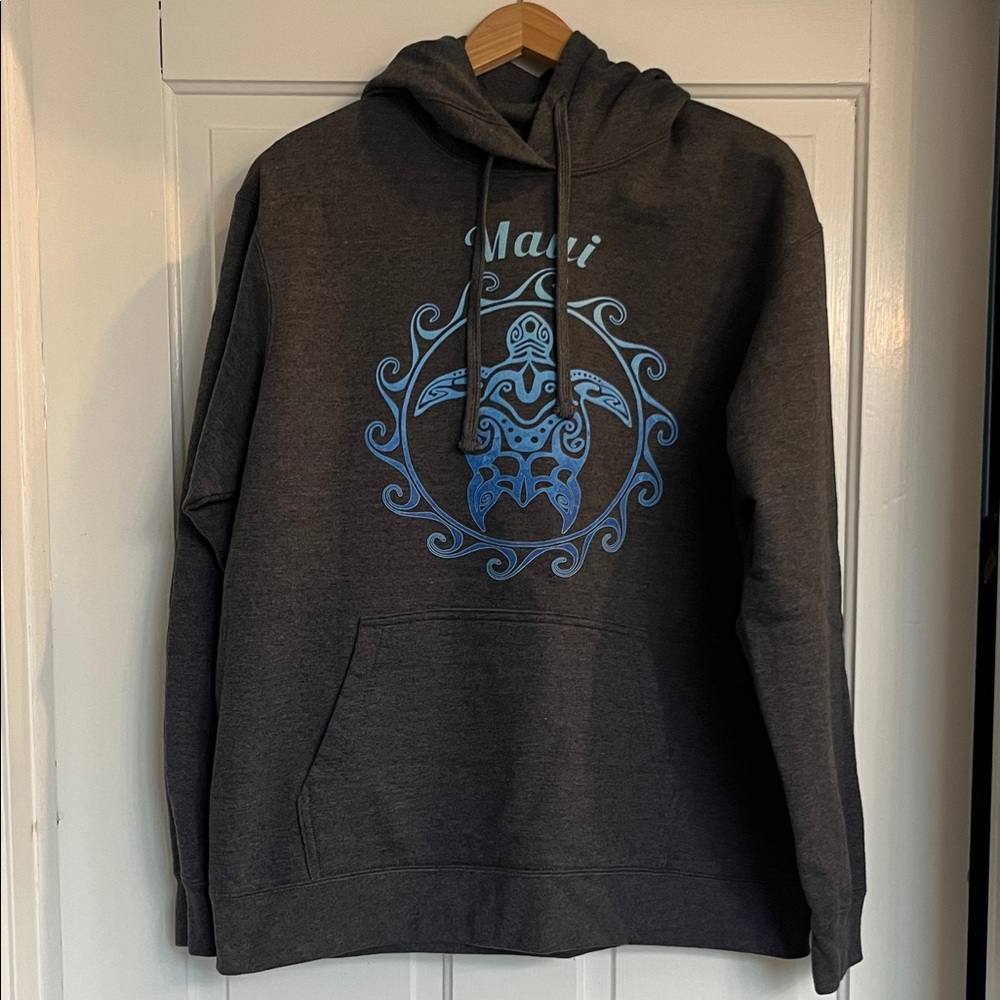 Port and Company Charcoal Maui Hoodie with Blue Graphic Size Large - Picture 1 of 5